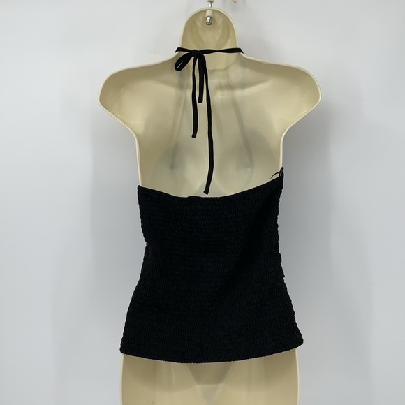 Evereve knit halter top shirt blouse elastic smocked ruching gathered new Large - Picture 2 of 3